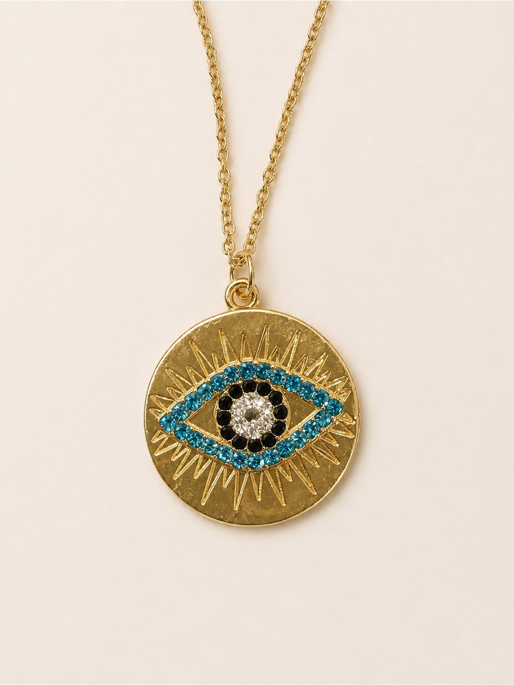 Gold Evil Eye Pendant with Blue, Black, and Clear CZ Accents. Just the pendant!